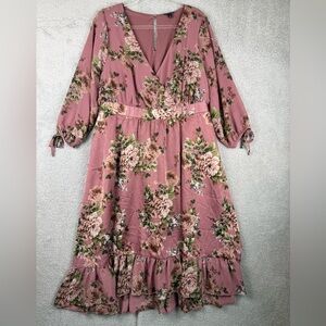 Torrid size 1X satin and chiffon floral dress elastic waist preowned